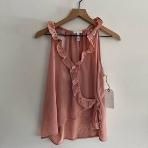 NWT Leith Soft Pink Sheer Ruffled Tie Front Tank Top Medium